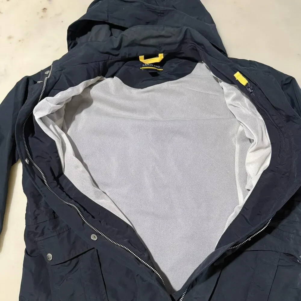 Lands' End Girls S 6-8 Navy Hooded Basic Utility Field Waterproof Jacket Mesh